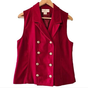 Casual Corner Vintage Velvet Double Breasted Sleeveless Boho Vest Red Size 8.